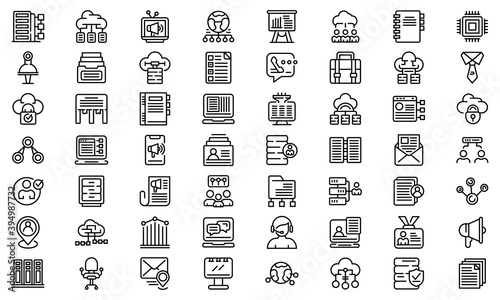 Customer database icons set. Outline set of customer database vector icons for web design isolated on white background