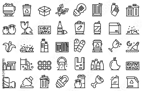 Waste icons set. Outline set of waste vector icons for web design isolated on white background