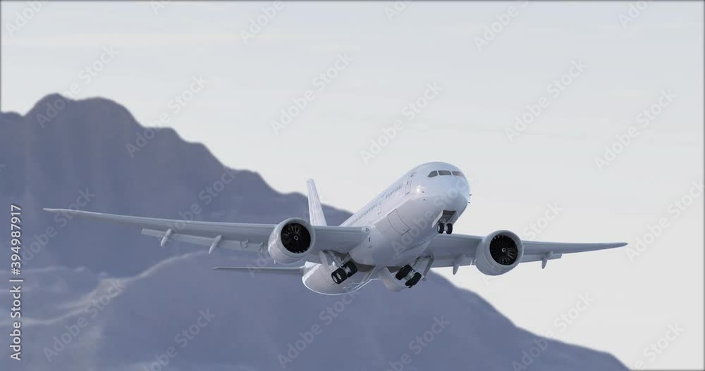Commercial Jet Plane takes off. Landing gear down 3D render