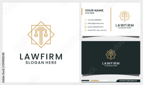 Elegant Law firm, attorney, pillar logo design with line art style and business card template