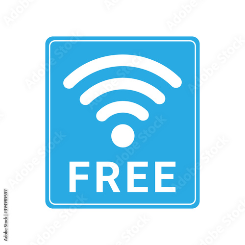 Free wifi zone, blue icon isolated on white background. Concept, public wireless internet network connection. Vector illustration.