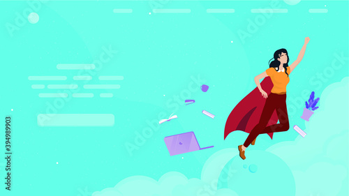 Woman in space fly like super hero
