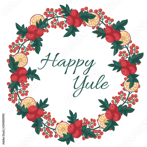 Yule Wreath, Pagan New Year, Christmas Wreath with Berries, New Year and Christmas Decoration.