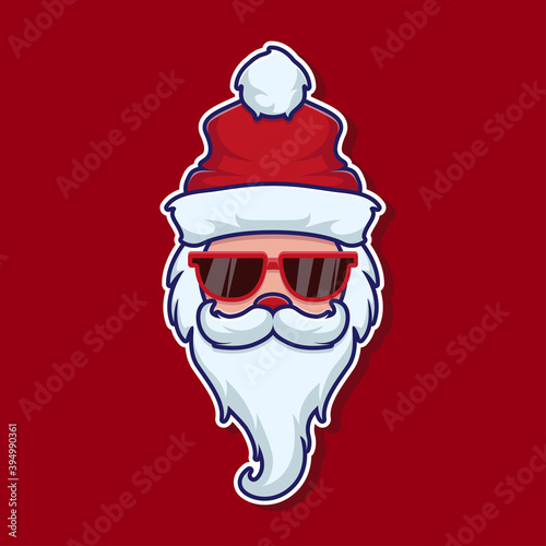 Cool Santa Clause with glasses. Sticker Christmas. Vector illustration design.