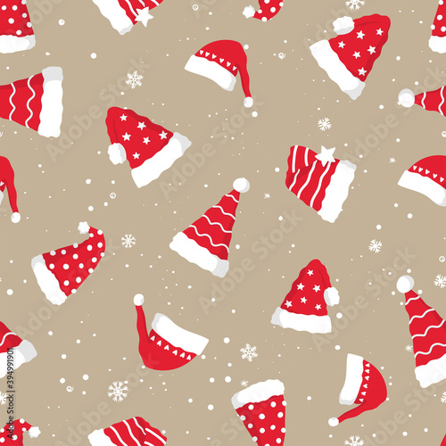 Fun hand drawn christmas seamless pattern with cute santa hats, great for textiles, banners, wallpapers, wrapping - vector design