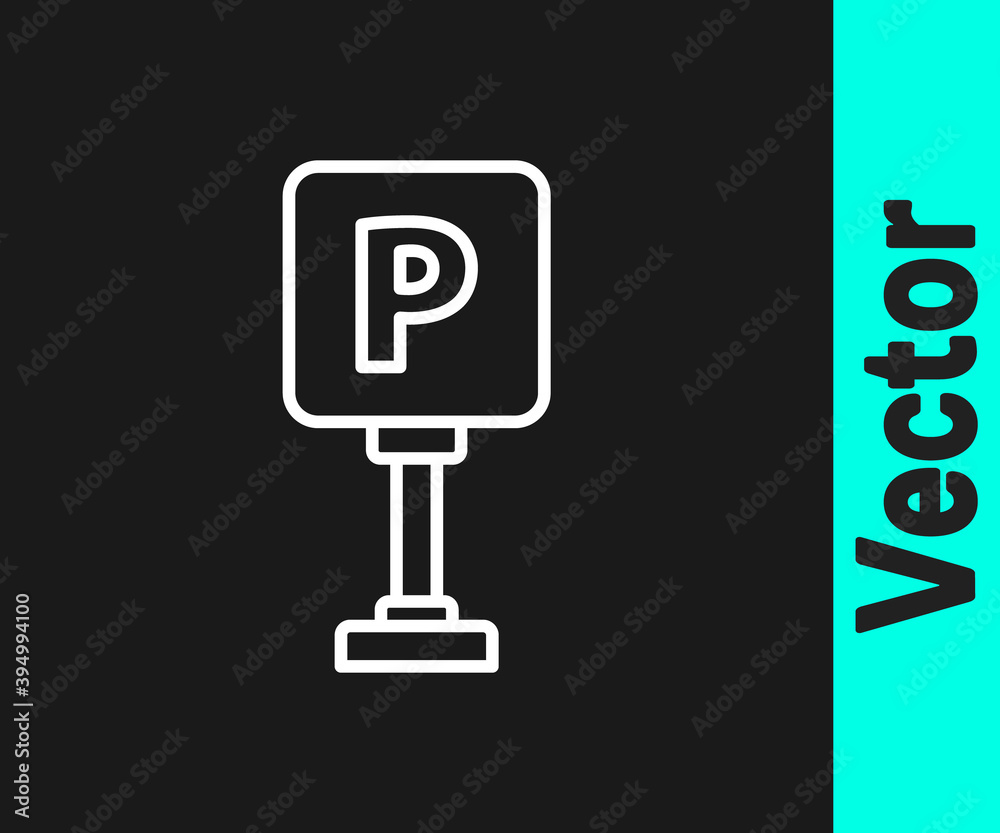 White line Parking icon isolated on black background. Street road sign. Vector Illustration. White line Parking icon isolated on black background. Street road sign. Vector Illustration.
