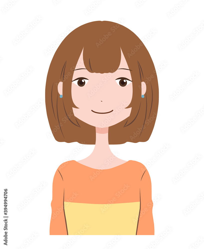 笑顔のショートヘアの女性の上半身のイラスト 笑顔のショートヘアの女性の上半身のイラスト