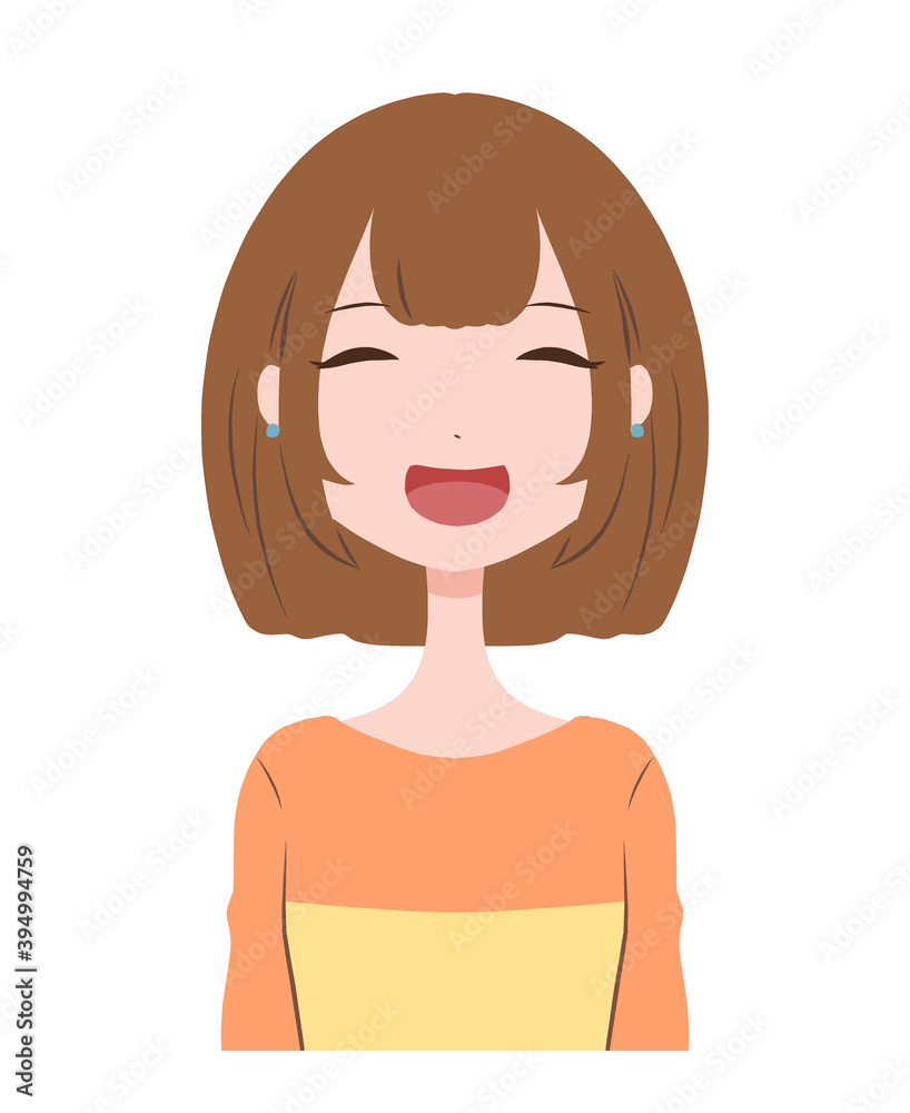 笑顔のショートヘアの女性の上半身のイラスト Stock Vector Adobe Stock