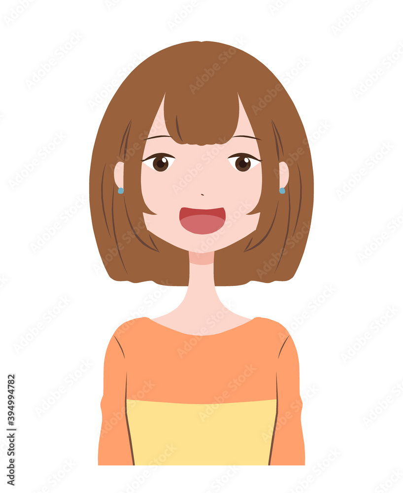 笑顔のショートヘアの女性の上半身のイラスト 笑顔のショートヘアの女性の上半身のイラスト