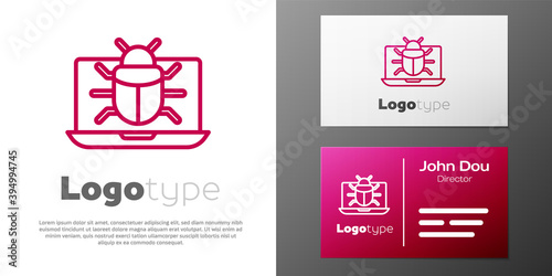 Logotype line System bug on monitor icon isolated on white background. Code bug concept. Bug in the system. Bug searching. Logo design template element. Vector.