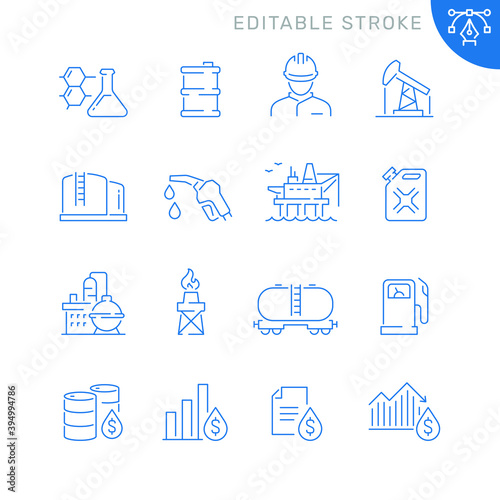 Oil related icons. Editable stroke. Thin vector icon set