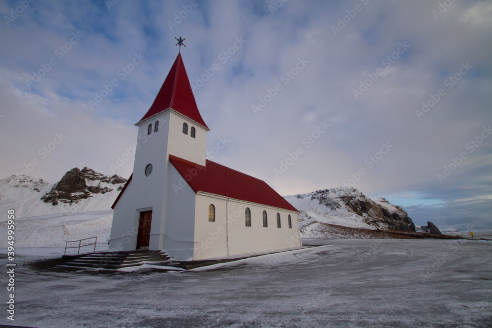 church in the snow in vik, Iceland