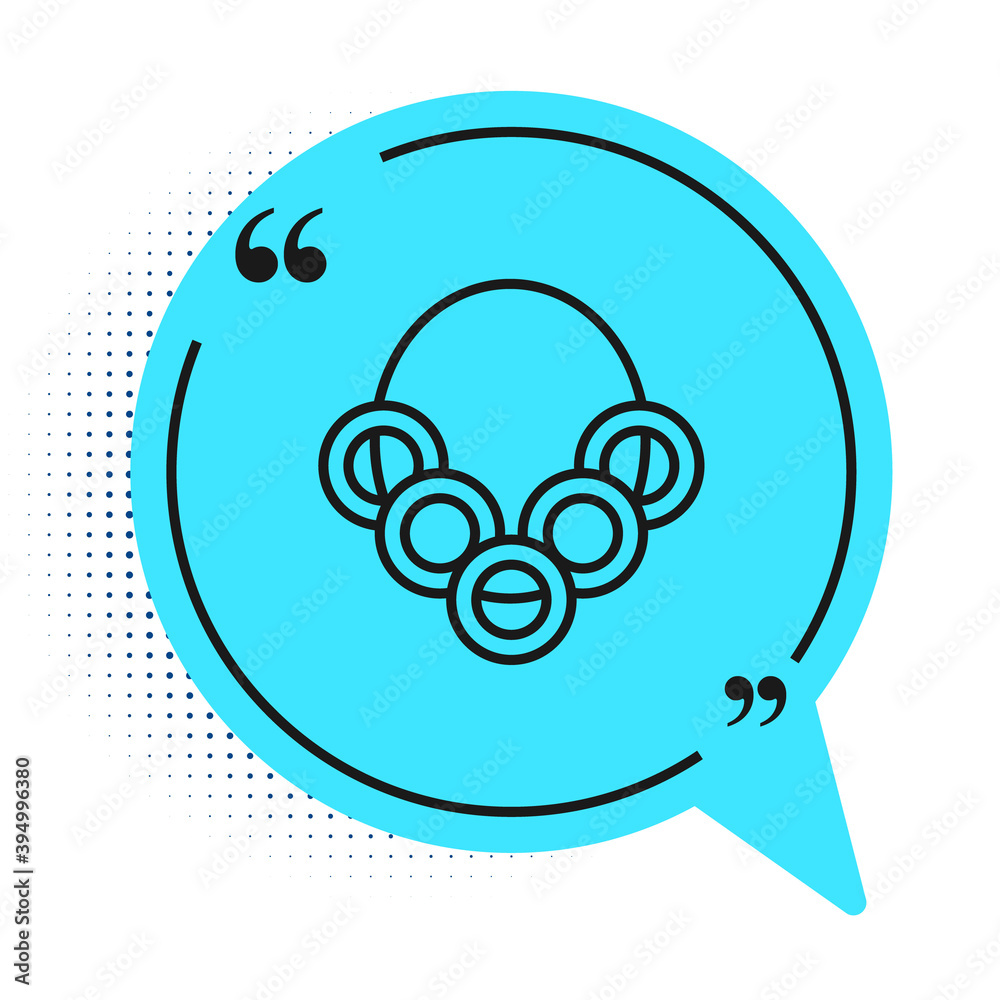 Black line Russian bagels on a rope icon isolated on white background. Blue speech bubble symbol. Vector. Black line Russian bagels on a rope icon isolated on white background. Blue speech bubble symbol. Vector.