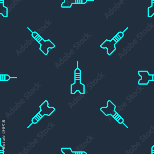 Green line Dart arrow icon isolated seamless pattern on blue background. Vector.