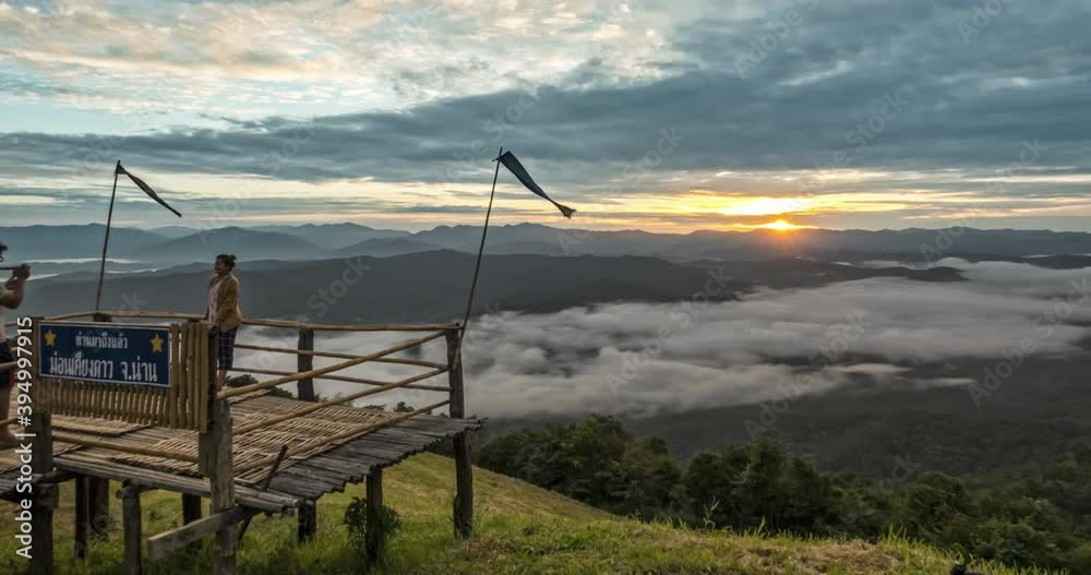 Timelapse of tourist come to see beautiful morning sea of fog on the peak of Doi Samurdao, Nan, Thailand : October 2020 Timelapse of tourist come to see beautiful morning sea of fog on the peak of Doi Samurdao, Nan, Thailand : October 2020