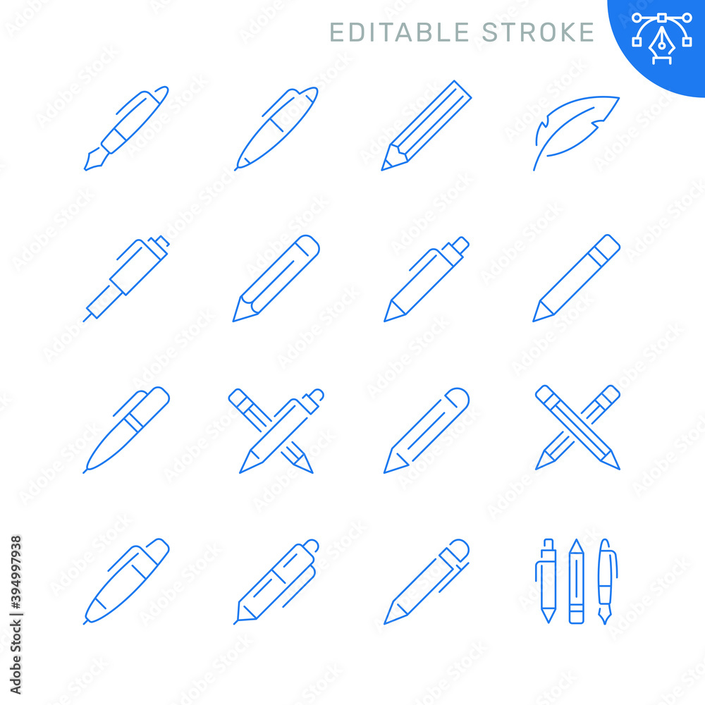 Pen and pencil related icons. Editable stroke. Thin vector icon set Pen and pencil related icons. Editable stroke. Thin vector icon set