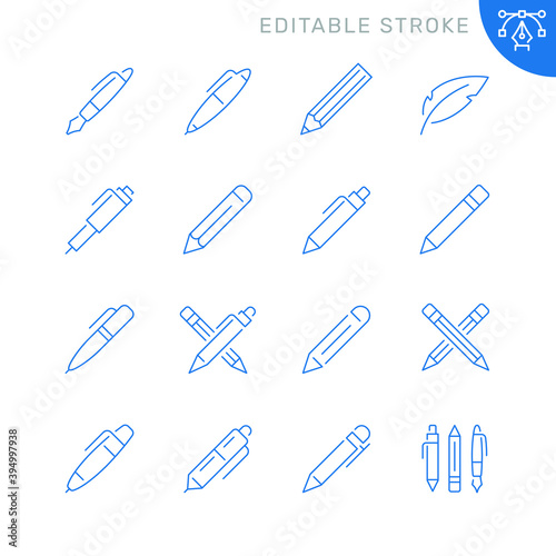 Pen and pencil related icons. Editable stroke. Thin vector icon set