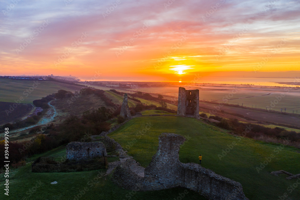 Hadleigh castle at sunrise in Benfleet Essex, UK country side  