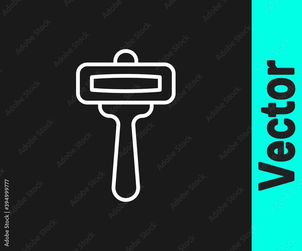 White line Shaving razor icon isolated on black background. Vector.