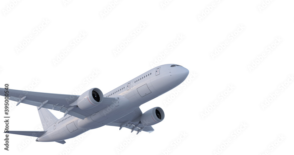 Commercial Jet Plane takes off isolate on white 3D render Commercial Jet Plane takes off isolate on white 3D render