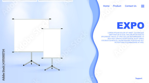 Loading page roll up banners. Advertising billboard, promotional white poster mockup, empty info stand template exhibition or conference presentation vector set