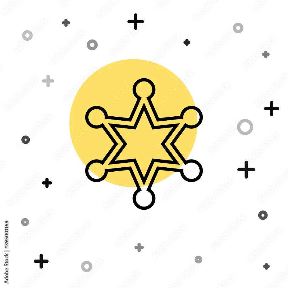Black line Hexagram sheriff icon isolated on white background. Police badge icon. Random dynamic shapes. Vector. Black line Hexagram sheriff icon isolated on white background. Police badge icon. Random dynamic shapes. Vector.