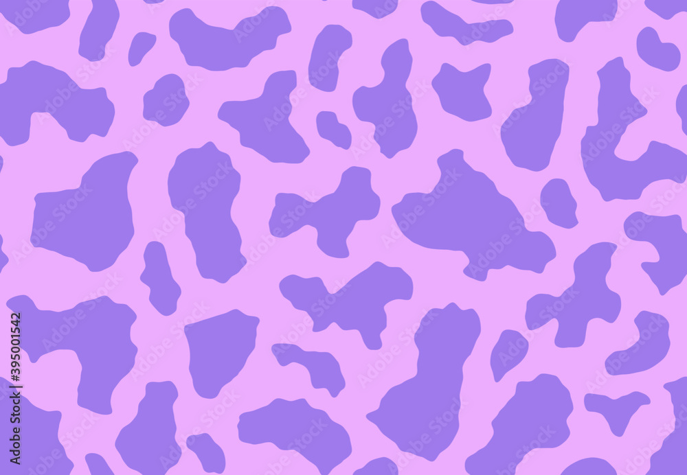Cow print seamless pattern in pastel colors. Animal skin, chubby spots, trendy background with  abstract shapes. Contemporary texture for fabric print  wallpaper. Vector fashion illustration