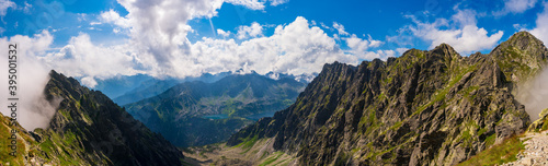 Clouds over the peaks of the High Tatras. View of the eagles trail. Poland. Orla Perć