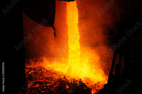 drained hot liquid metal from the furnace