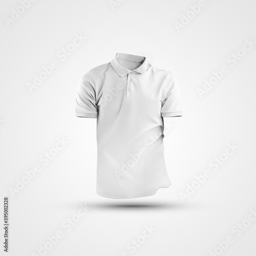 White male polo mock-up, 3D rendering, for design presentation, print, online store advertising, front view.