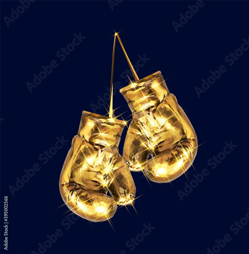 boxing gloves hanging golden design vector illustration isolated low-poly modeling geometric style