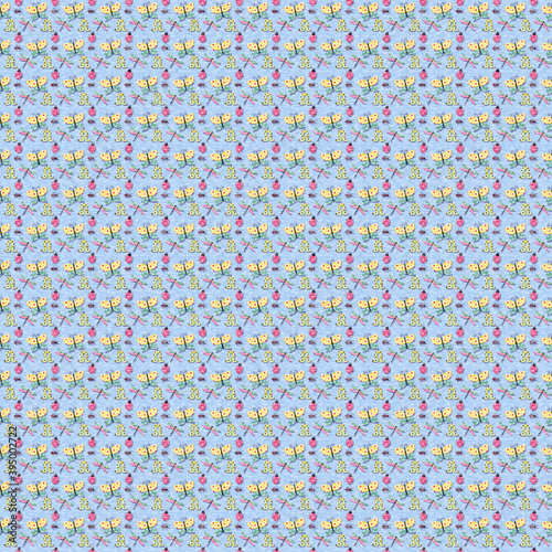 Soft blue textile seamless pattern with circles