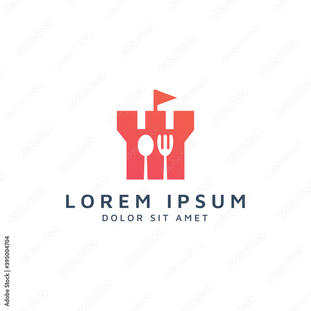 castle and food negative space logo design castle and food negative space logo design
