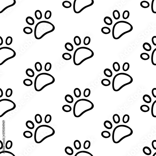Vector seamless pattern cat paw hand-drawn. Illustration in doodle style black outline on white background