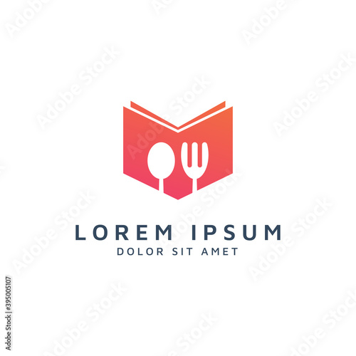 book and food negative space logo design