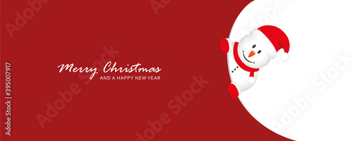 cute snowman looks around the corner funny christmas design vector illustration EPS10