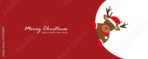 cute reindeer looks around the corner funny christmas design vector illustration EPS10