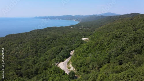 Wild nature of the black sea and green forest with gorgeous mountains in the city of Tuapse