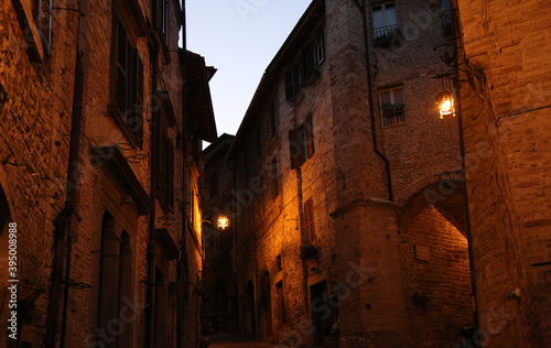 Medieval palaces in Assisi in the evening