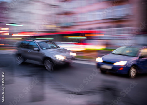 Car accident. Two cars crashed on the city road. Intentional motion blur © vbaleha