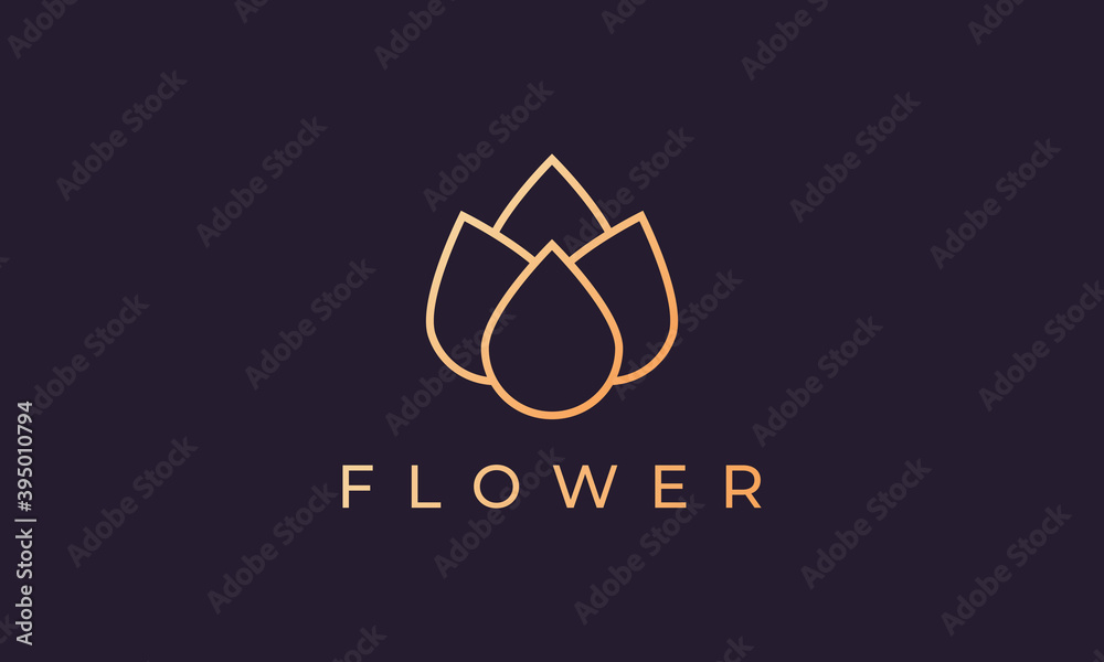 Elegant and feminine minimalist flower logo in gold with luxury line art style Elegant and feminine minimalist flower logo in gold with luxury line art style