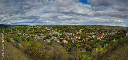 Beautiful panorama of Old Orhei historical and archaeological complex. Iconic places of Moldova area facing the village of Trebujeni. photo