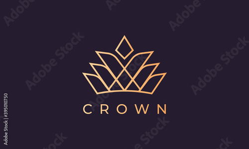 royal crown logo with simple line art style and luxury gold color