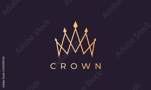 royal crown logo with minimalist line art style and luxury gold color