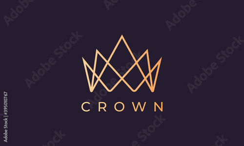 luxury gold kingdom crown logo represents king or queen with simple and modern line art style
