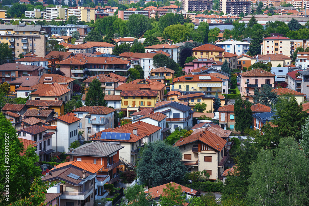 View of the residential buildings in the Bergamo in northern Italy. Bergamo is a city in the Lombardy region.