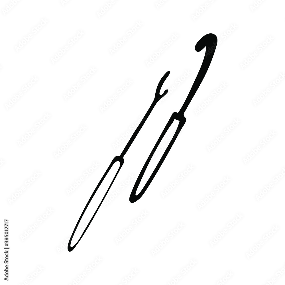 Obraz premium Hand-drawn vector crochet hooks for handmade isolated on white background. Doodle vector illustration.