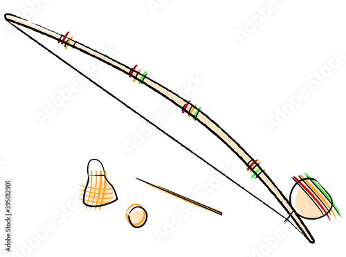 Vector Illustration of Capoeira musical instrument (Berimbau). The origin is from Angola (Hungu) but it is also traditional from Bahia, Brazil. Isolated on white background.