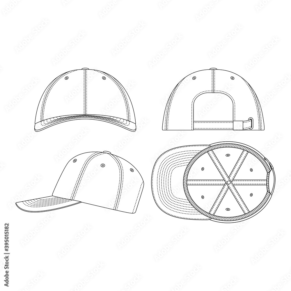 Template cap illustration flat design outline template clothing collection Template cap illustration flat design outline template clothing collection