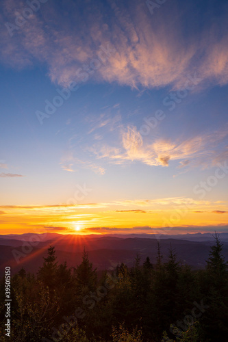Beautiful spring sunset in Giant mountains, Czech Republic